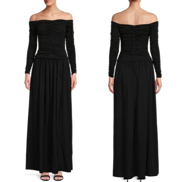 TANYA TAYLOR Marla Ruched Maxi Fit and Flare Dress Off Shoulder Long Sleeve NEW - Picture 6 of 15